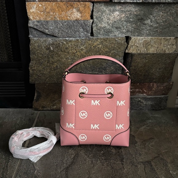 Michael Kors Mercer Small Logo Embossed Leather Bucket Bag - Picture 2 of 11